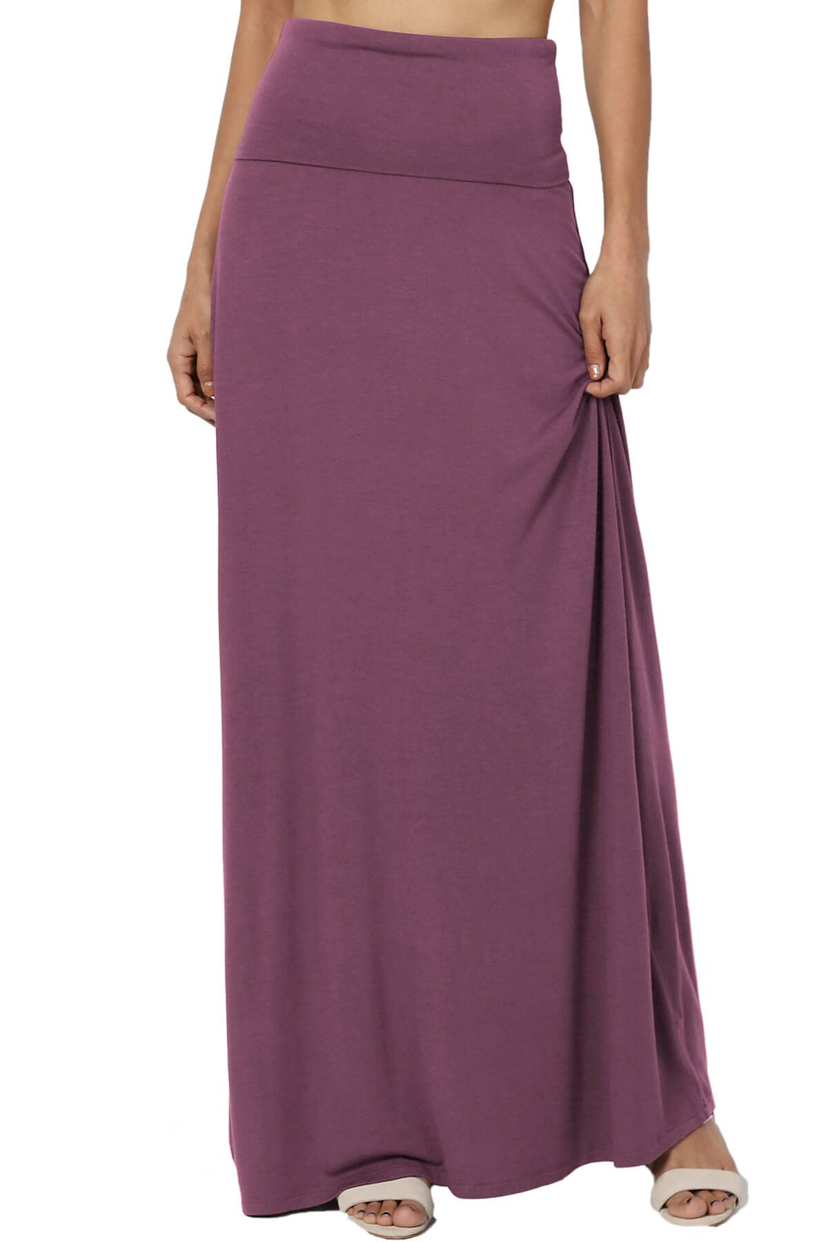 TheMoganWomen's Casual Lounge Solid Foldable High Waist Draped Jersey Relaxed Long Maxi Skirt