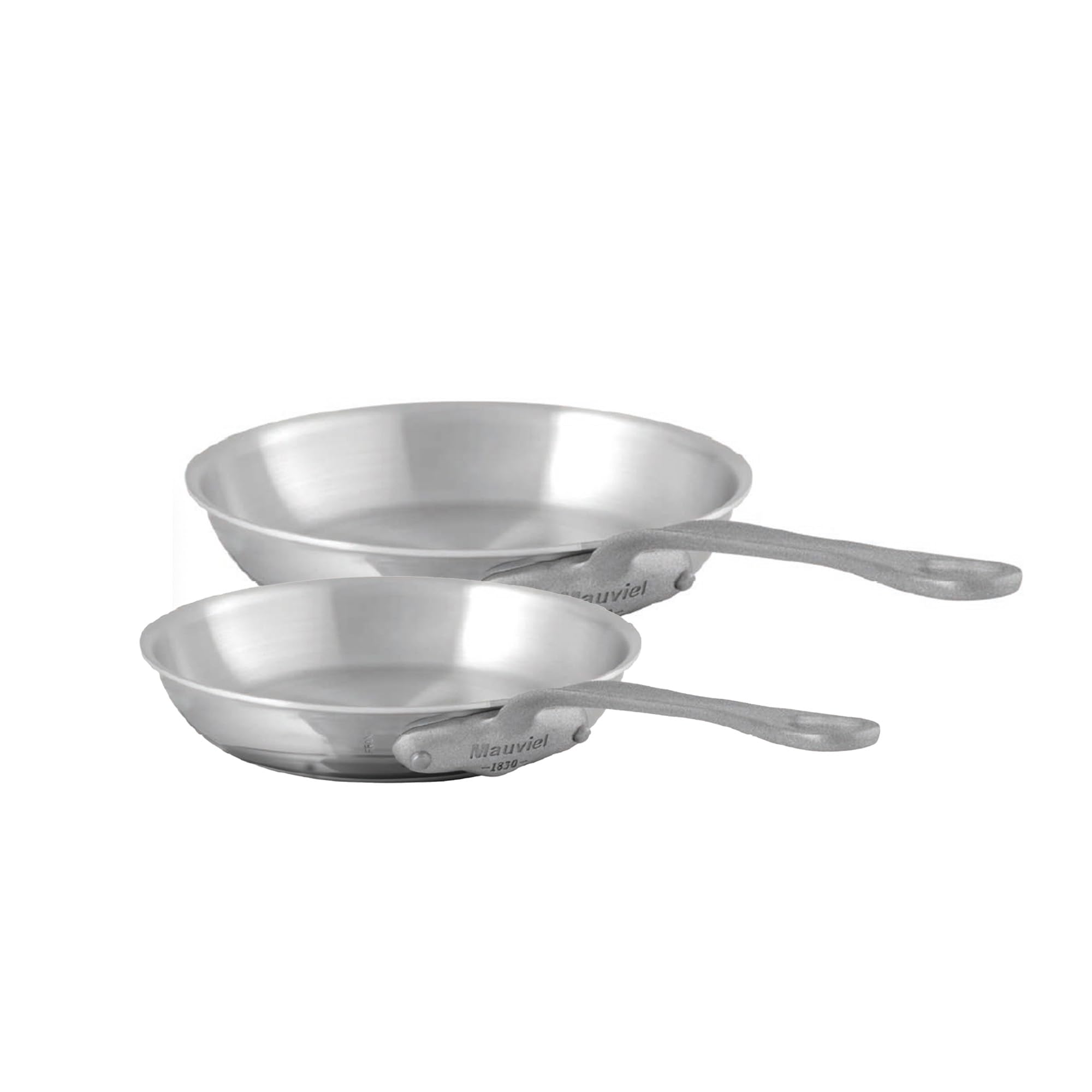 MauvielM'Cook SB 5-Ply Polished Stainless Steel 2-Piece Frying Pan Set With Brushed Cast Stainless Steel Handles, Made In France