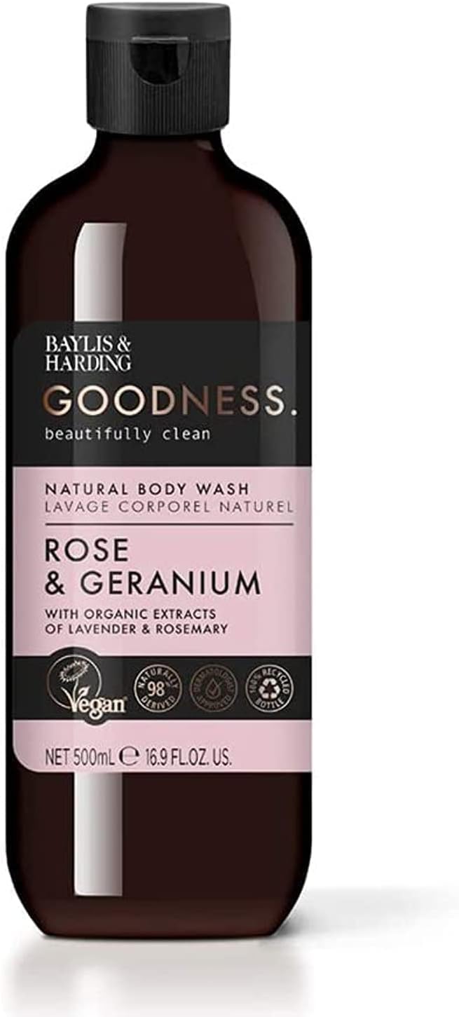 Baylis & Harding Goodness Rose & Geranium Natural Body Wash 500ml - Vegan Friendly