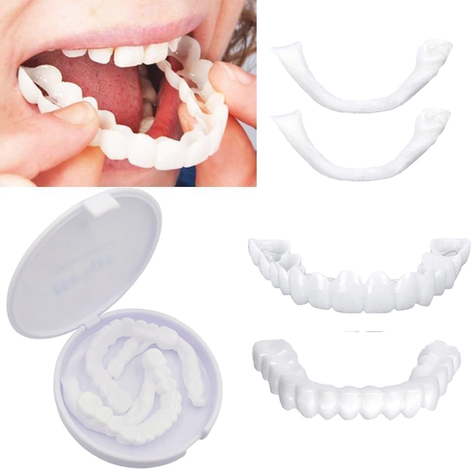 RRLOOK Snap-On Instant Perfect Smile Veneers - Comfortable Flex Fit Dentures for Top & Bottom Teeth | White Tooth Cosmetic Cover (2 PCS)