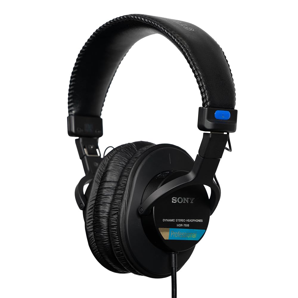 SonyMDR-7506 Closed-Back Studio Monitor Headphones - Wired, 10Hz to 20kHz Frequency Range, Good for Studio Recording & Mixing, 63 Ohm, Lightweight Foldable Design (227g), Includes Pouch, Black