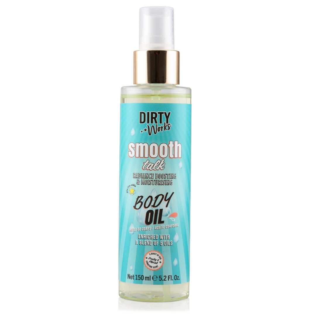 Dirty WorksSmooth Talk Body Oil 150ml - Moisturising, Hydrating, Nourishing, Lightweight, Fast-Absorbing, Soft Skin, Natural Ingredients, Aromatherapy