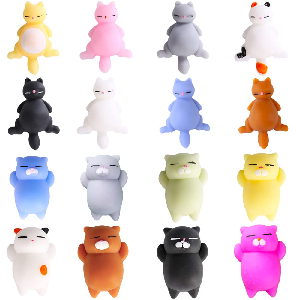 16pcs Mochi Squishy Toys Set, Mini Kawaii Animals Squishies Pack Fidget Toys for Kids - Cat Party Favors, Fidget Toys Packs, Birthday Gifts for Boys & Girls