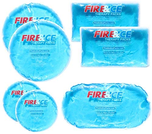 Fire & Ice Hot Cold Gel Packs-7 Reusable Packs in 4 Sizes for Multiple Applications – Muscle & Joint Pain, Sinus Relief, First Aid for Injuries, Tired Eyes, Child Boo Boos, or Keeping Lunches Cool