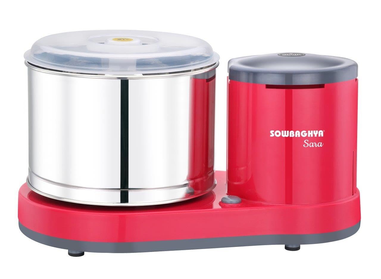 Sowbaghya Sara 2Ltr Table Top Wet Grinder with Coconut Scrapper & Atta Kneader (Pink) | Heavy Duty Motor | Ideal for Your Kitchen | 2Ltr Wet Grinder for All Kinds of Batter for South Indian Dishes