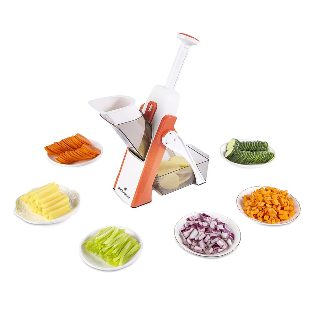 ONCE FOR ALL Mandoline Vegetable Slicer Adjustable Thickness Potato Onion Chopper Safe Upright Dicer Fruit (warm orange)