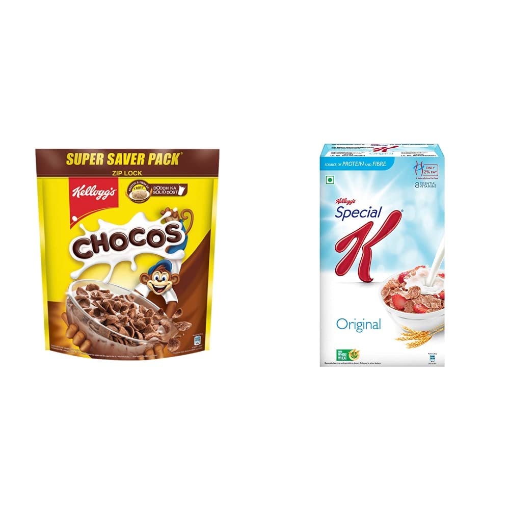 Kellogg's Combo, Kellogg's Chocos, High in Protein, B Vitamins, Calcium And Iron, 1.2kg Pack and Kellogg's Special K Original, Breakfast Cereals, 900g