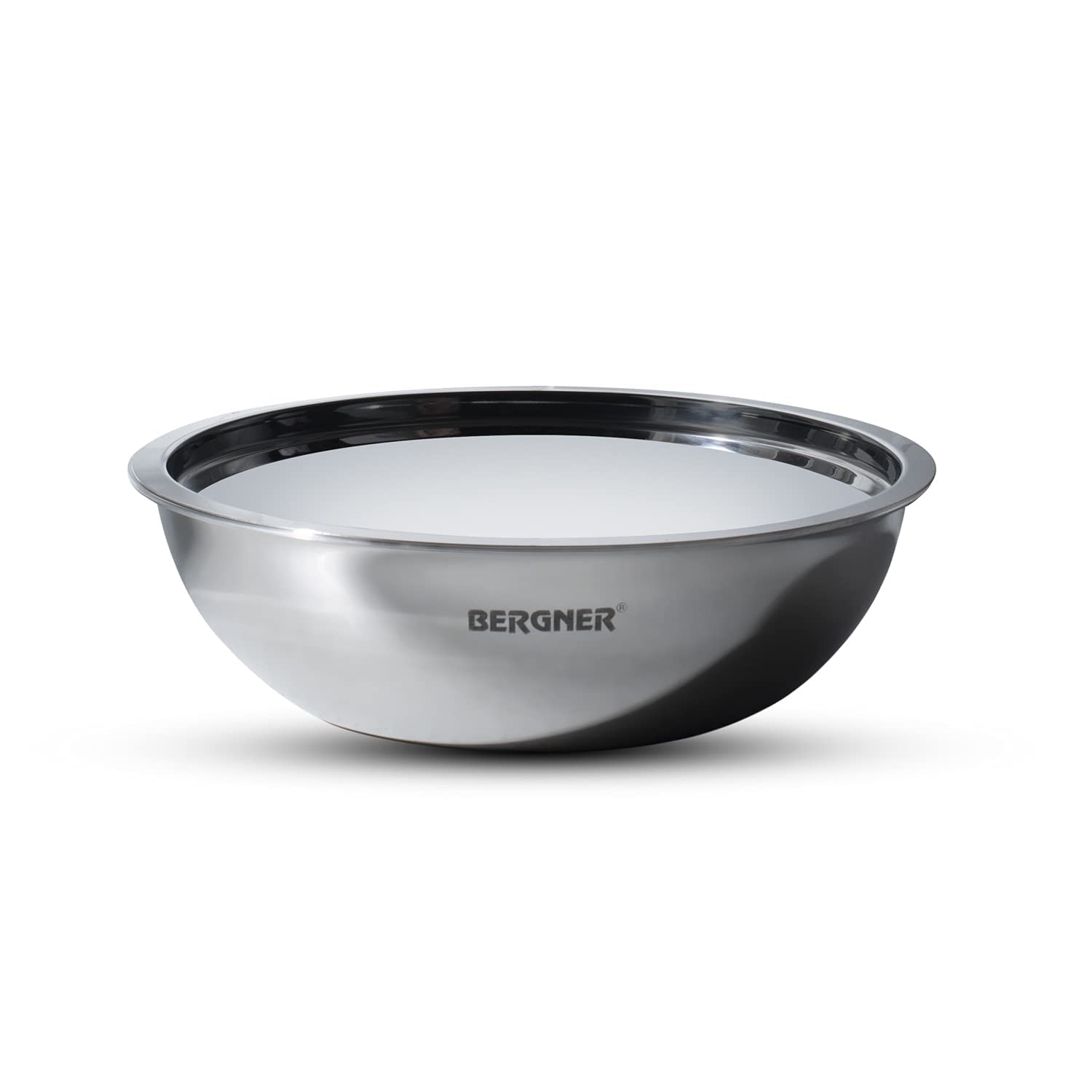 BERGNER Argent Triply 16 cm Tasla/Kadai, 1 Liters Cook/Serve, Stainless Steel Lid, for Deep-Fry/Saute/Stir-Fry/Mixing/Desserts/Gravy, Multi-Layered Mirror Finish, Induction Bottom and Gas Stove Ready