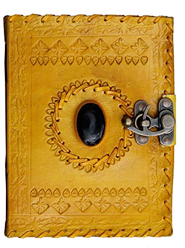 Crafat Yellow Stone Leather Diary Journal Notebook with Lock Hand Embossed & Handmade Paper