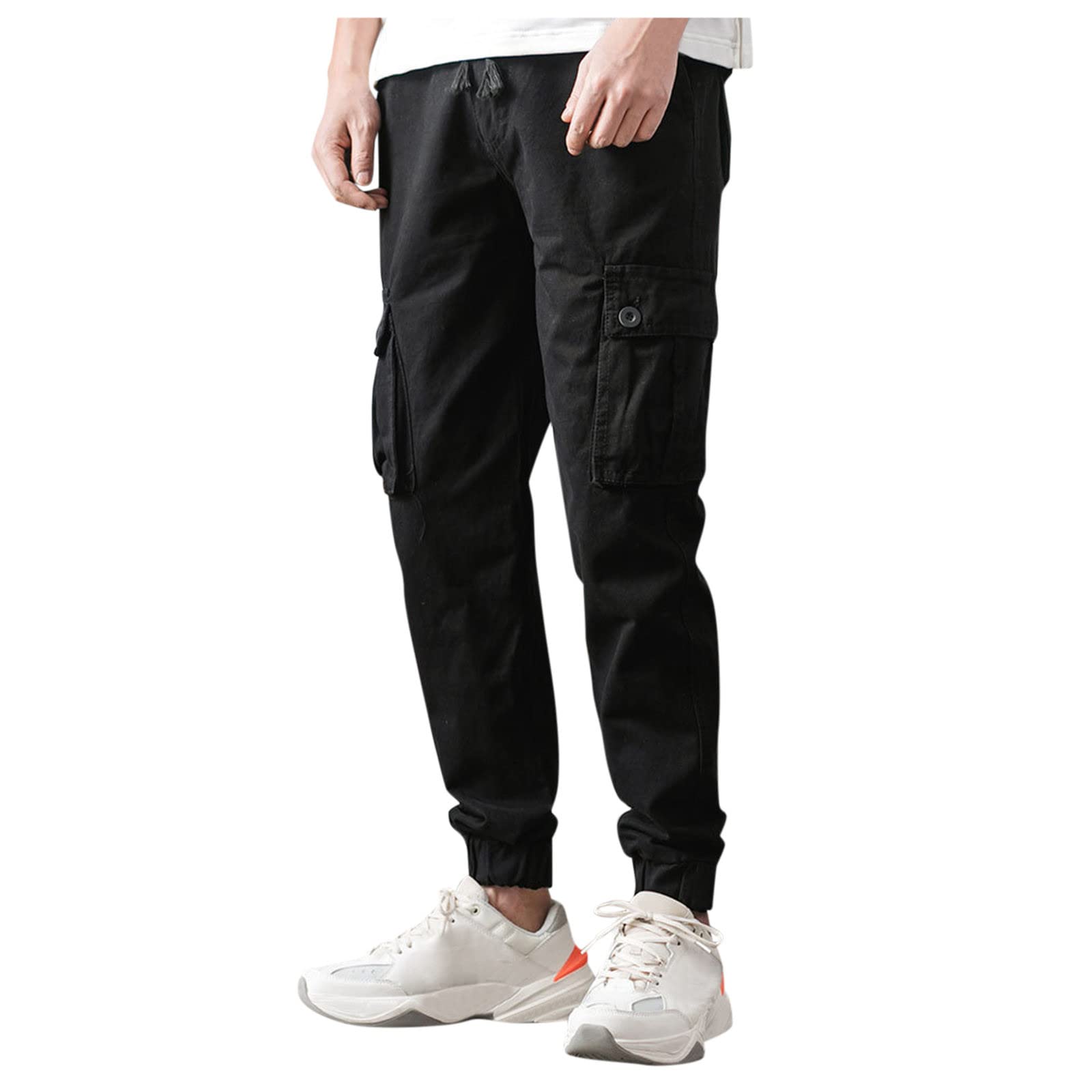 BEUU Cargo Pants for Mens, Streetwear Hip-hop Stylish Ankle Trousers Elastic Waist Slim Fit Casual Jogger Pants