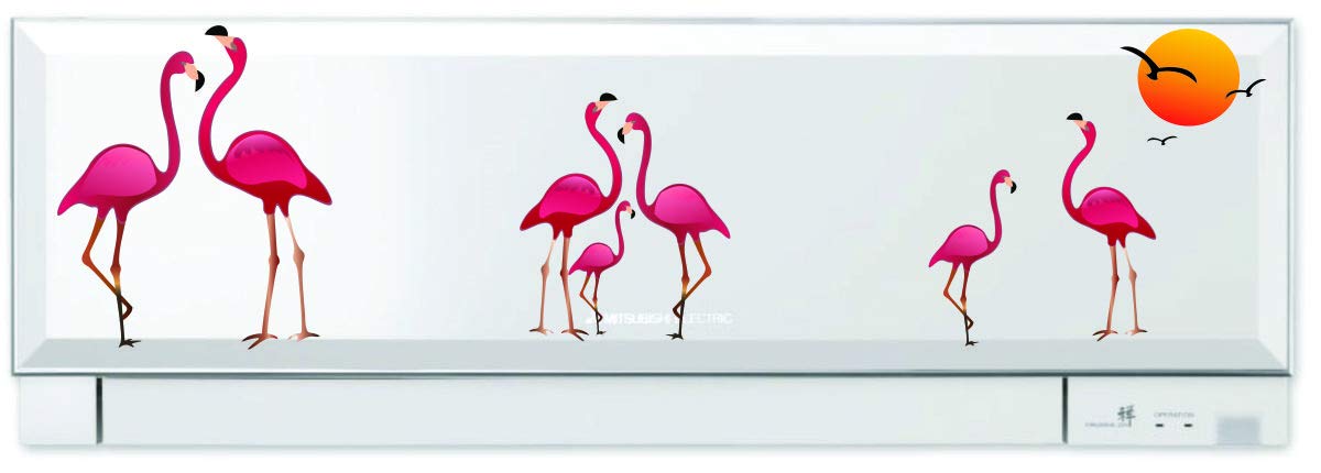 Meetcute™ Pink Flamingo Birds Wall AC Sticker, Split Ac Stickers, Wall Air Conditioner Sticker Standard Size