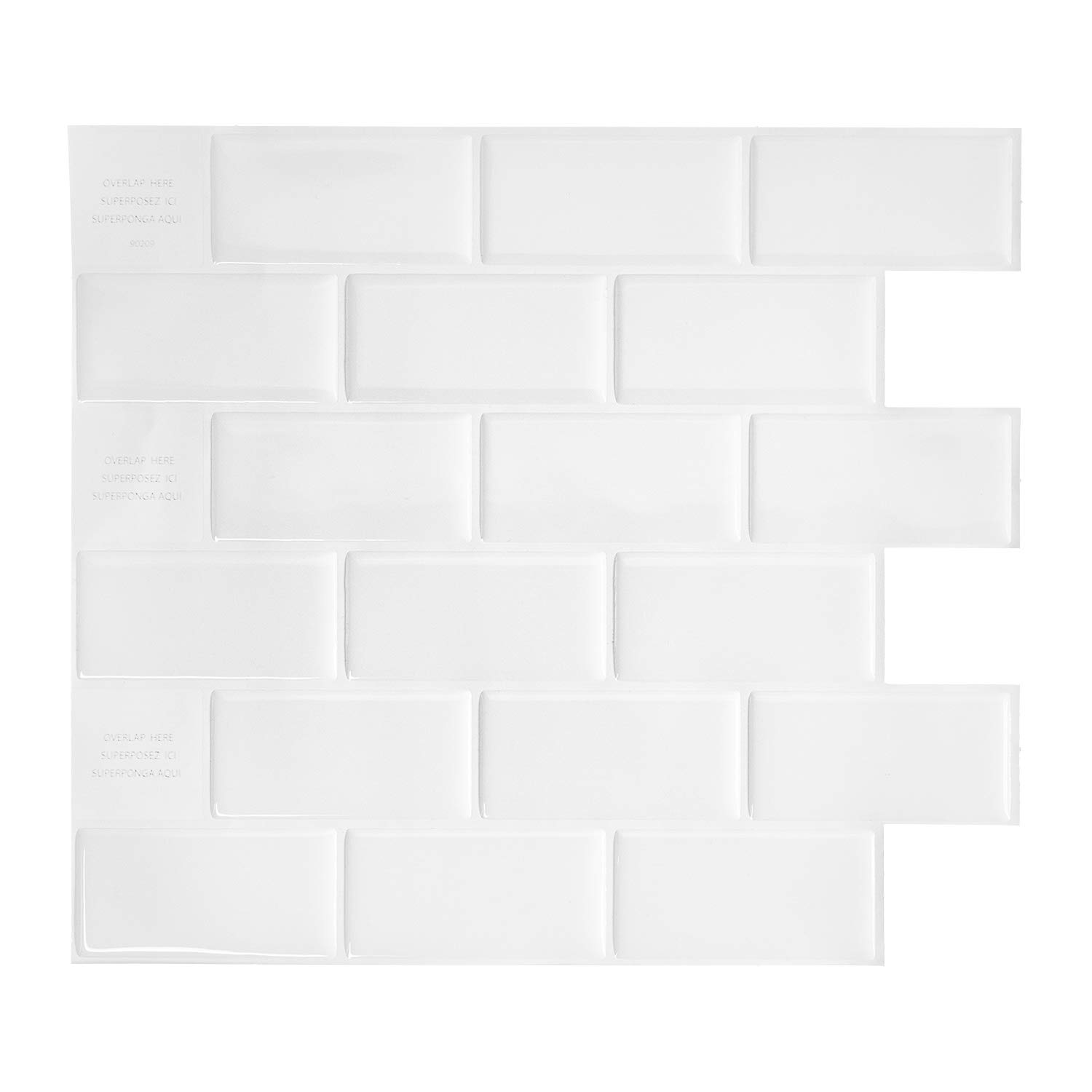 Smart Tiles, Self Adhesive Wall Tiles, Subway White, 4 Sheets of (27.81cm x 24.64cm) (10.95"" x 9.70"") Kitchen and Bathroom, 3D, Self Adhesive Wall Tiles