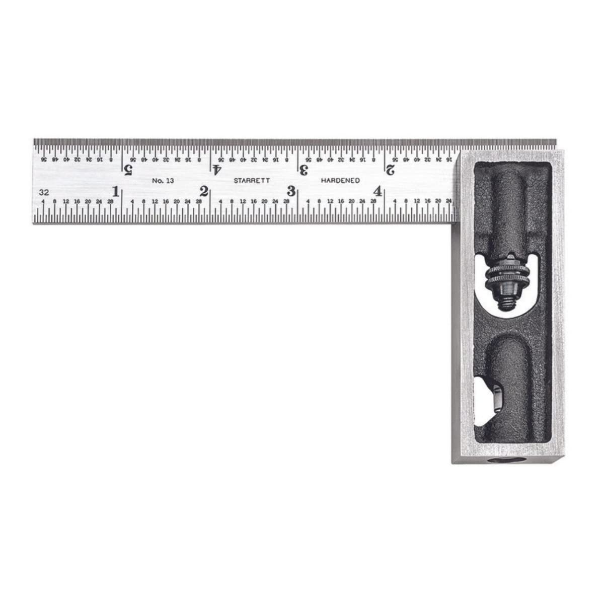 StarrettSteel Inch Reading Double Square with Hardened Graduated Blade - Ideal for Machinists, Toolmakers, Patternmakers - 6" Blade Length, 4R Graduation - 13C