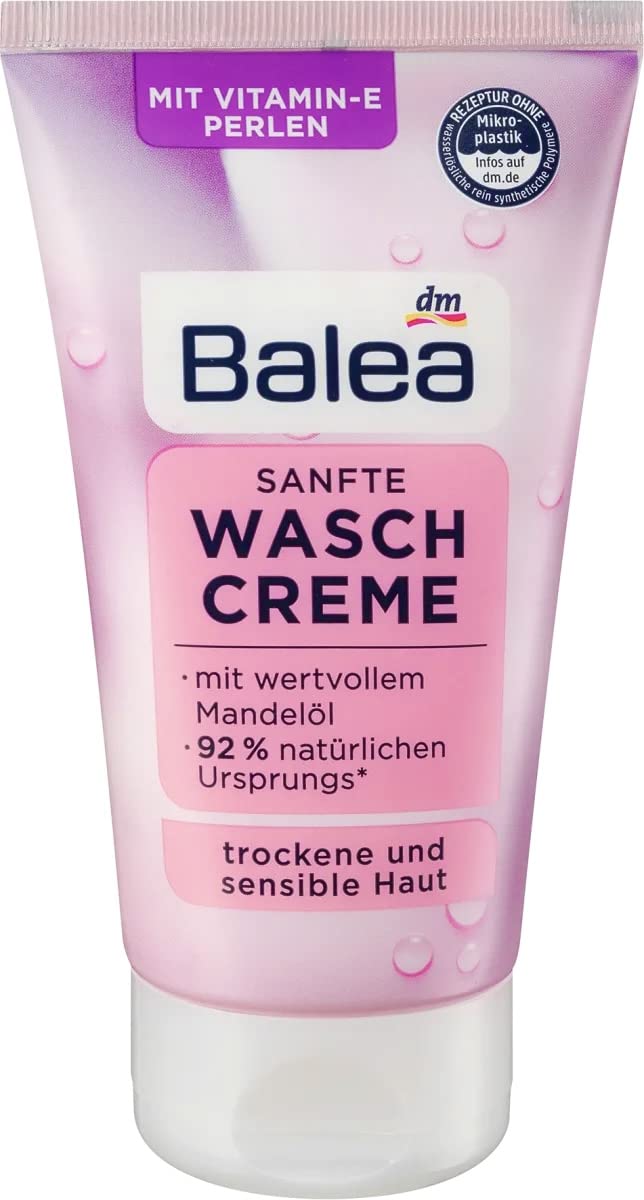 BaleaGentle Face-Wash Cream for Dry and Sensitive Skin - with Almond Oil, Witch-Hazel, Honey-Melon Extract & Vitamin E - Silicone-Free, Vegan, Not Tested on Animals - 150 ml by Balea