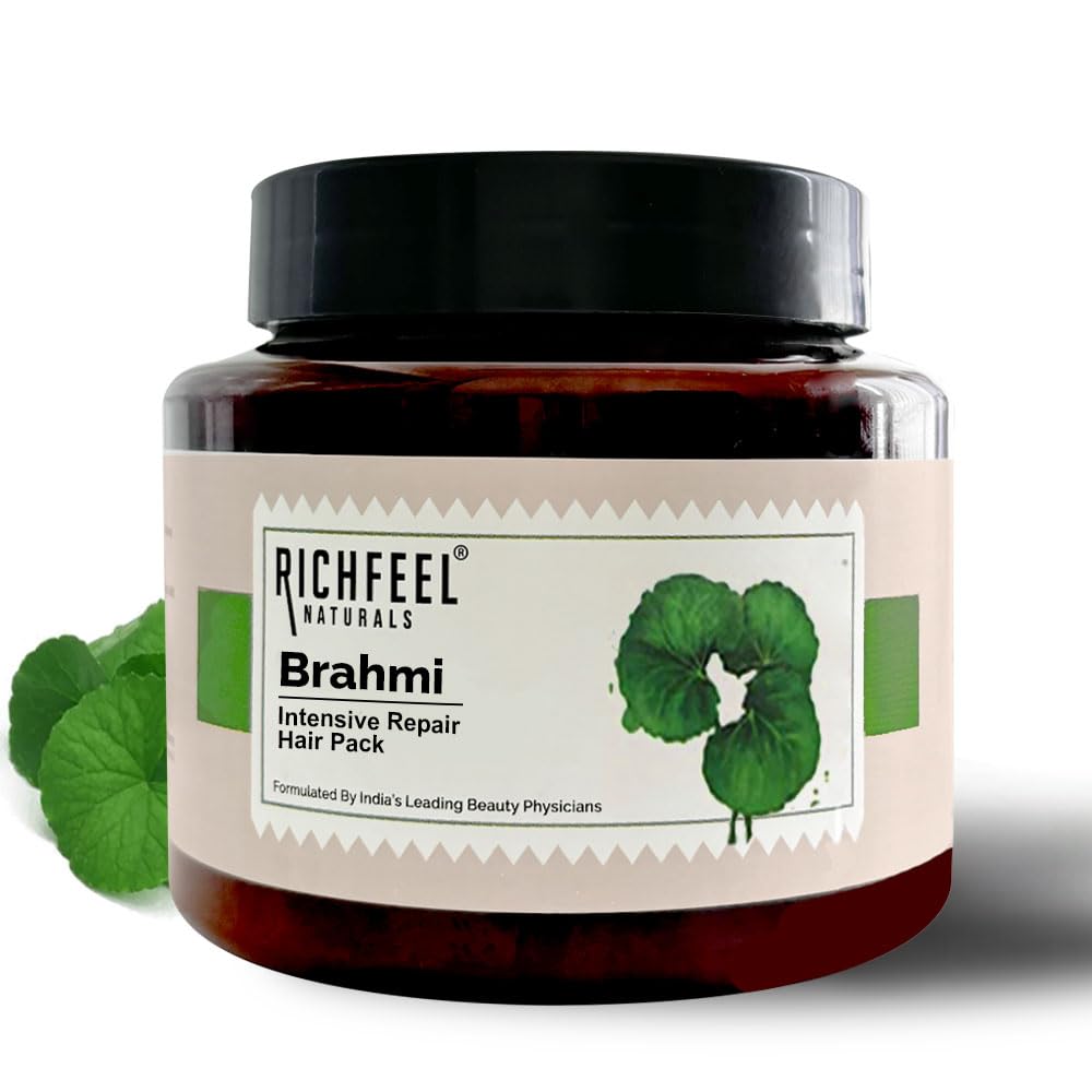 Richfeel Brahmi Intensive Repair Hair Pack | Controls Hair Fall | Treats Damage, Split Ends and Breakage | Deep Conditioning |Trichologist Formulated | 500g