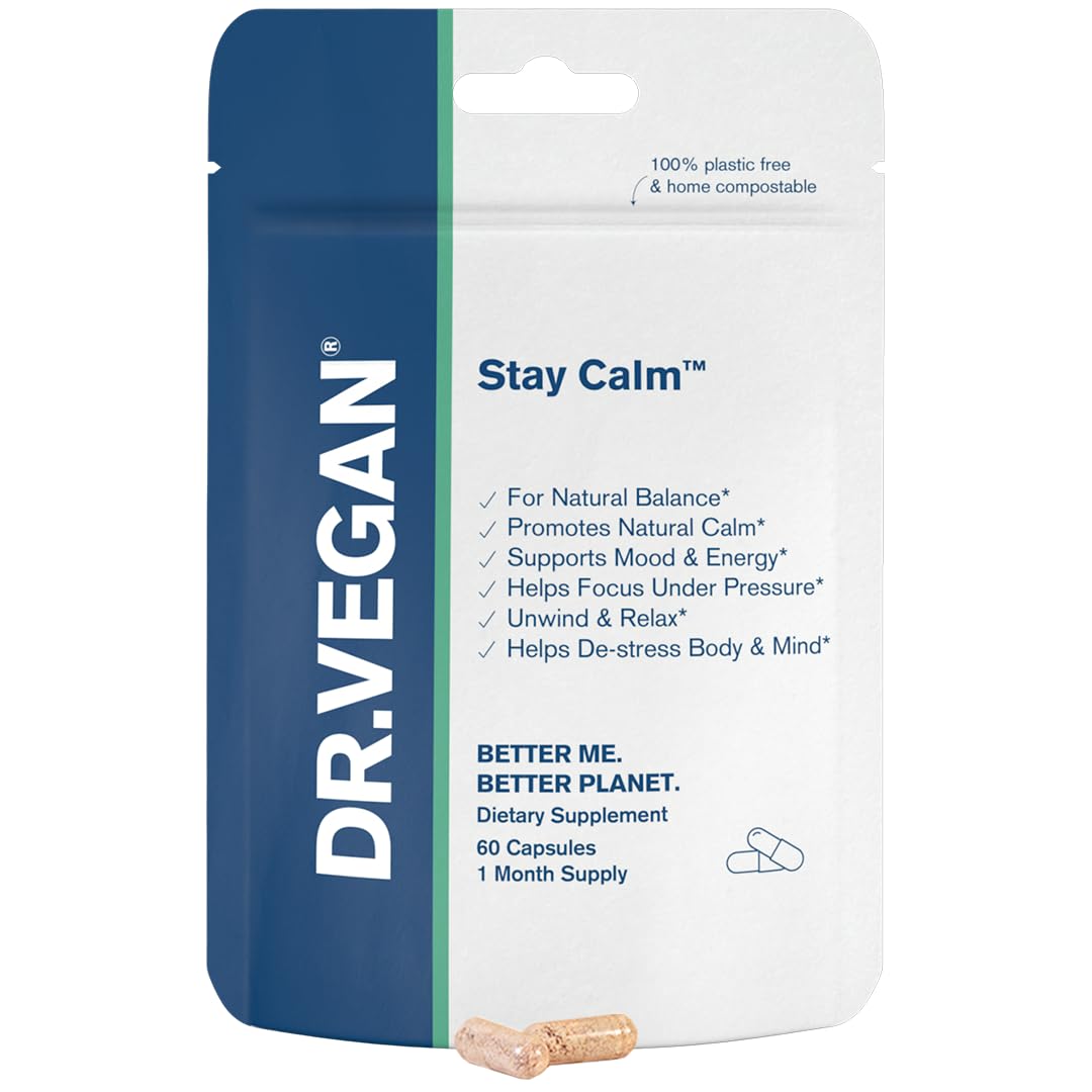 DR.VEGAN Stay Calm Stress Relief Supplement, Anxiousness and Mood Support for Men and Women with Ashwagandha, Magnesium, L-Theanine, Rhodiola, Schisandra and Cordyceps, 60 Supplements