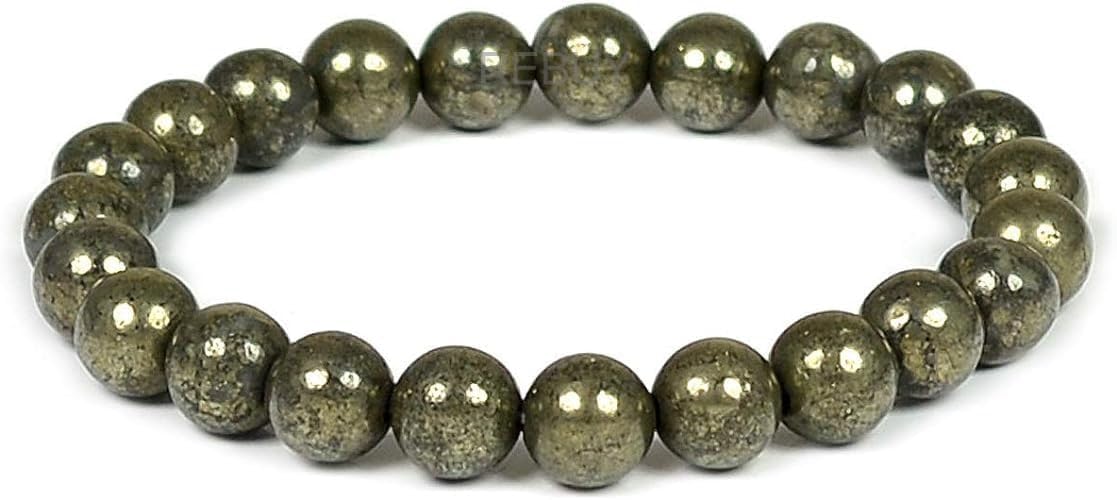 REBUY Pyrite Bracelet Crystal Healing Bracelet Gemstone Bracelet Jewelry for Men & Women, Color Grey, Bead Size 8mm