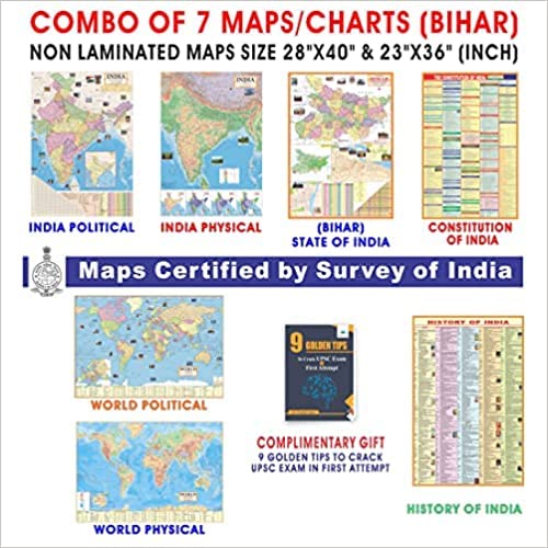 Editone Combo of 7 maps with Complementary Booklet on Tips to Crack UPSC Exams & 12 Methods of Improving Memory ( Bihar map ) Set of 7 Paper Folded