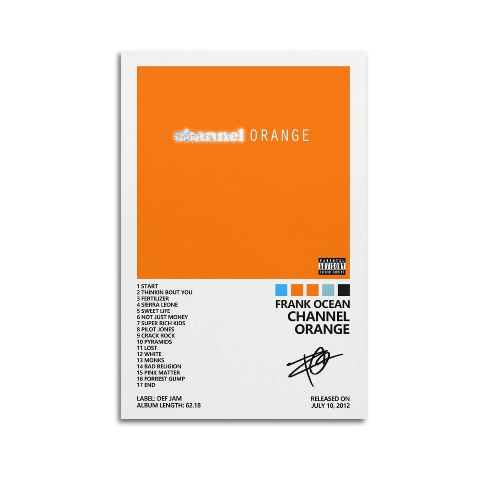 SUANEA Frank Ocean Poster Channel Orange Album Cover Poster Posters for Room Aesthetic Canvas Wall Art Bedroom Decor 12x18inch(30x45cm)