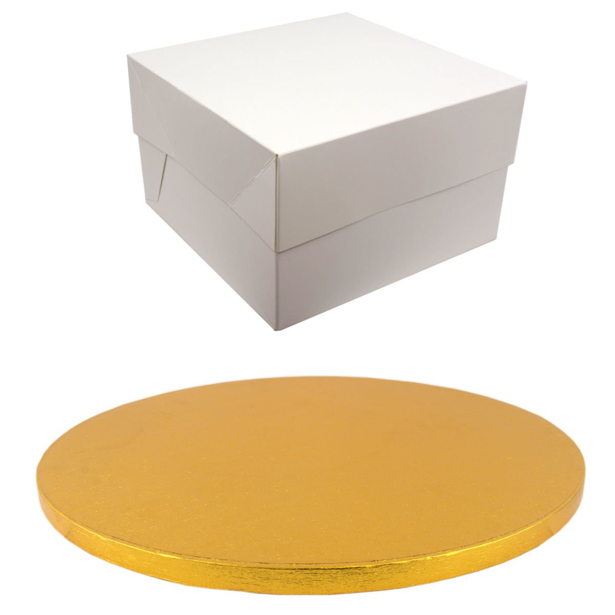 12 Inch Round Coloured Drum cake Board and white transporting Box Sets (Gold)