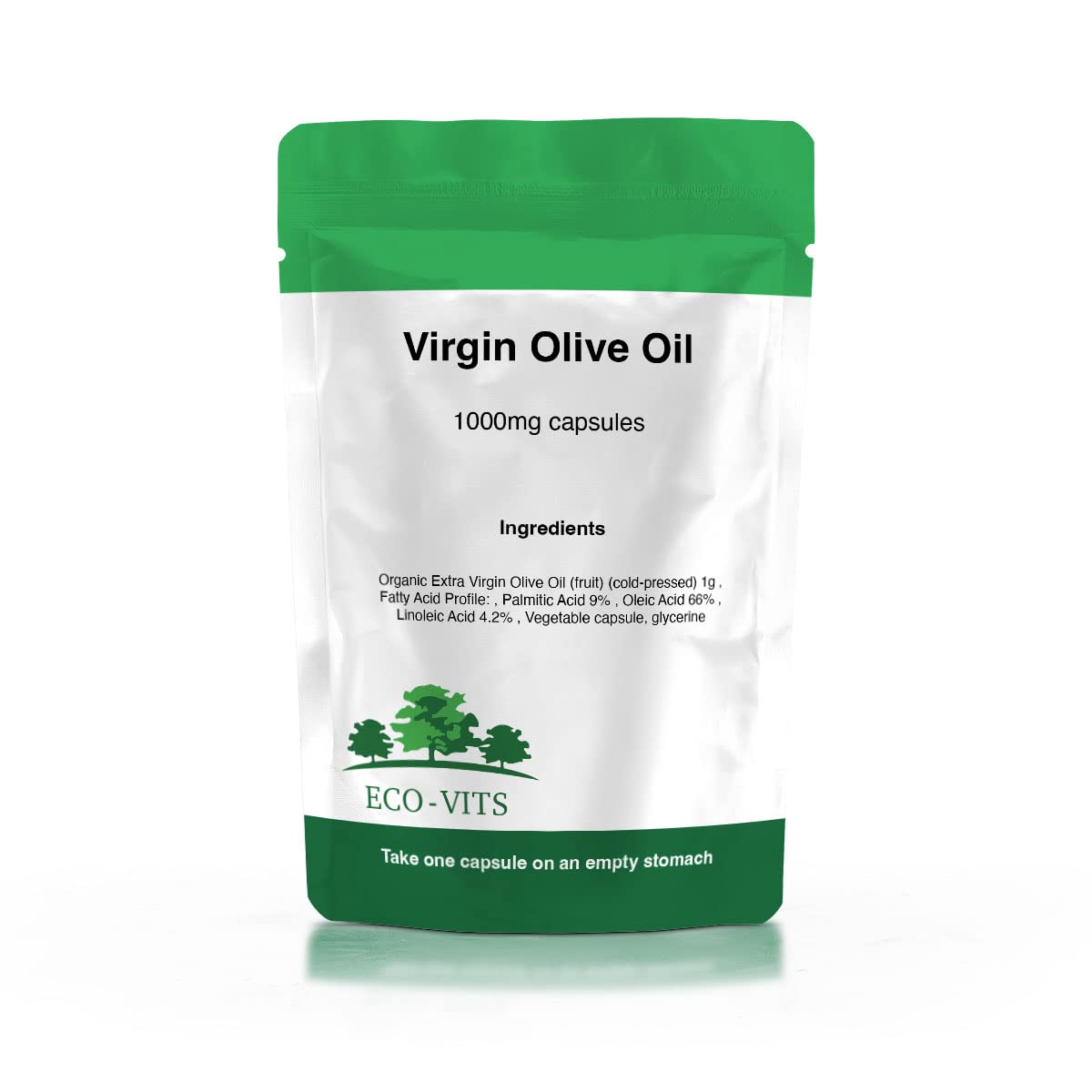 ECO-VITS Virgin Olive Oil (1000mg) 365 CAPS. Recyclable Packaging. Sealed Pouch