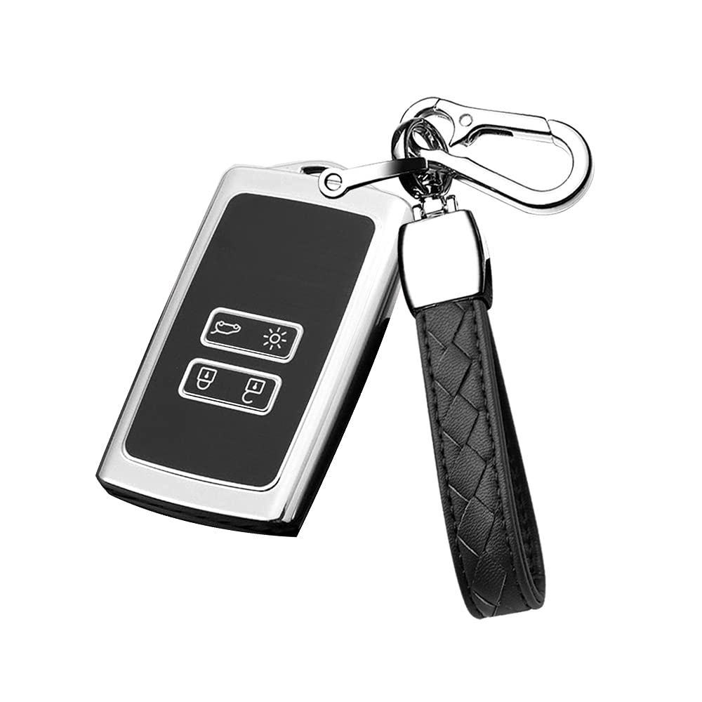 HIBEYO for Renault Kadjar Koleos Clio Scenic Megane Duster Sandero Captur Twingo Soft TPU Car Key Case Fob Cover Skin Holder Smart Remote Car Key Fob Shell Auto Key Accessories Key Less-Silver