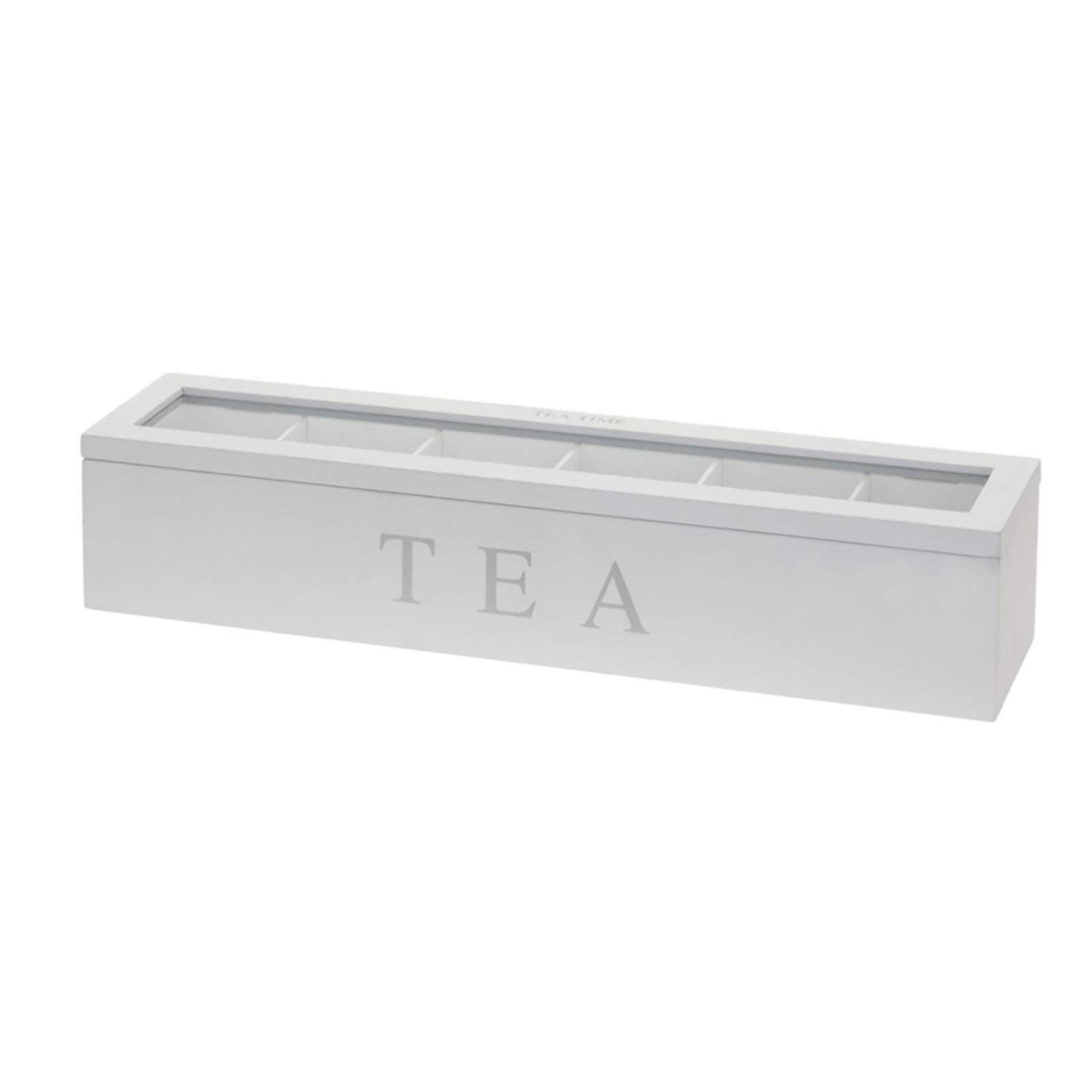 WOODEN RECTANGULAR TEA BOX TRANSPARENT 6 COMPARTMENTS (WHITE 267894)