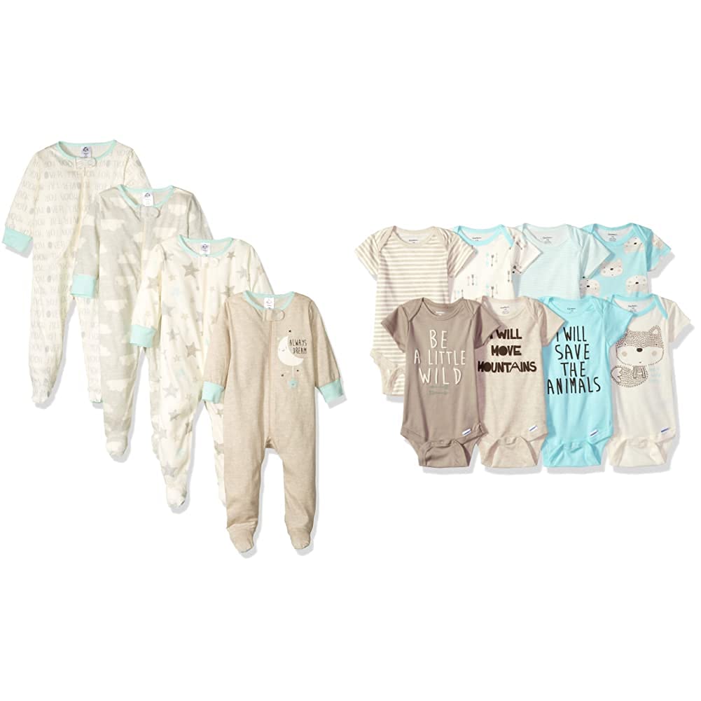 Gerber8-pack Short Sleeve Onesies and 4-Pack Sleep 'N Play Clothing Bundle