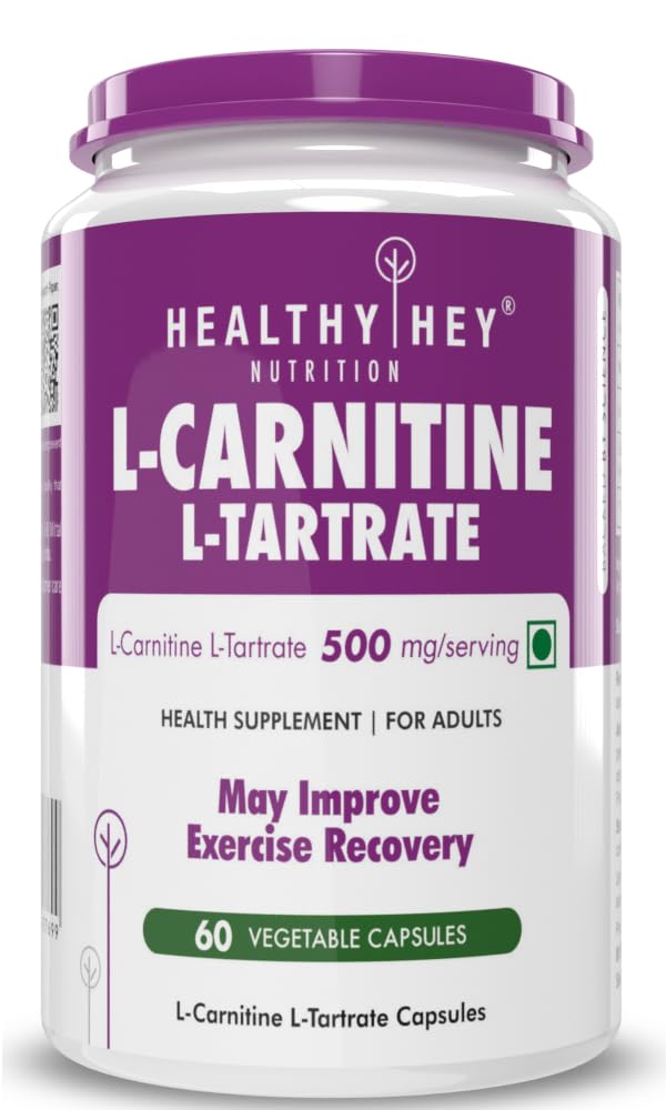 HealthyHey Nutrition L-Carnitine & L-Tartrate (LCLT) 500mg - Support Transport of Fats to Muscles - 60 Vegetable Capsules (Pack of 1)