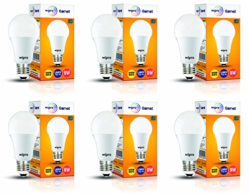 wiproPolycarbonate Garnet Base E27 9-Watt Led Bulb (Pack of 6, Warm White)