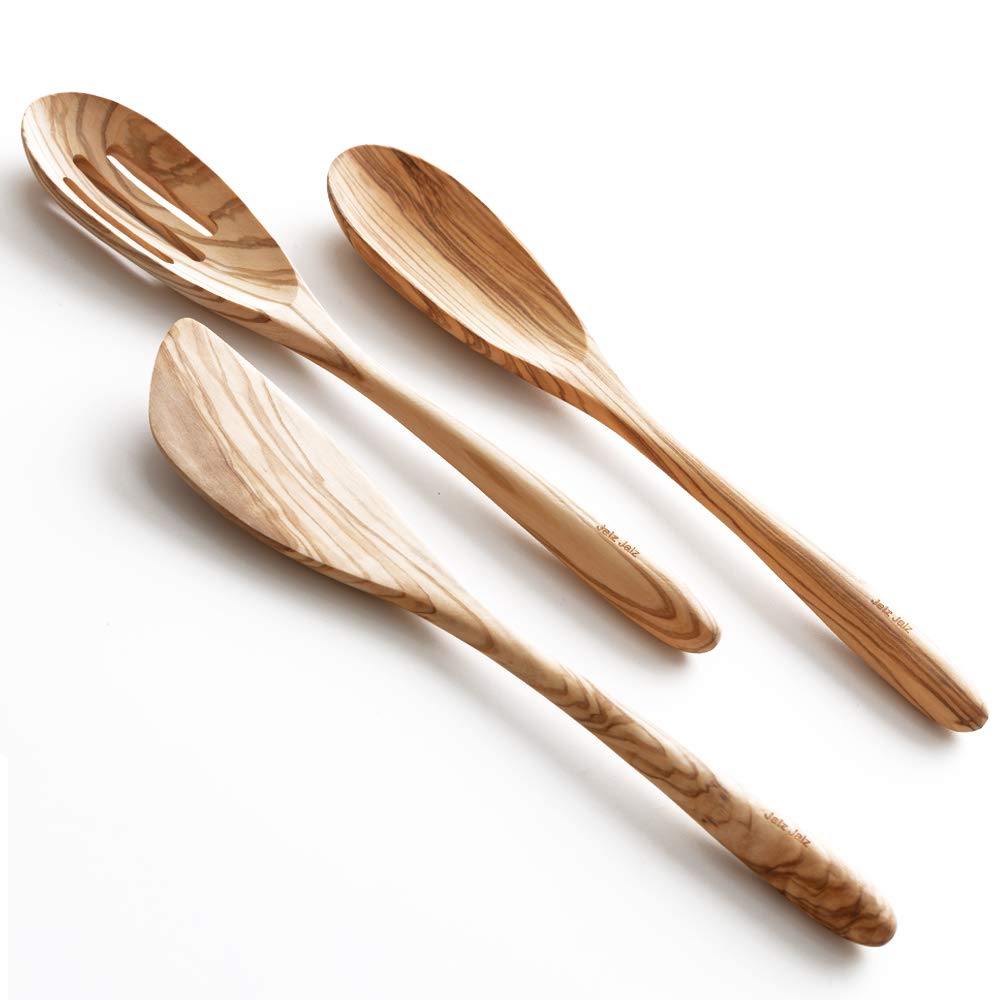 Olive Wooden Spoons for Cooking Utensils Set,3-Piece wooden cooking utensils