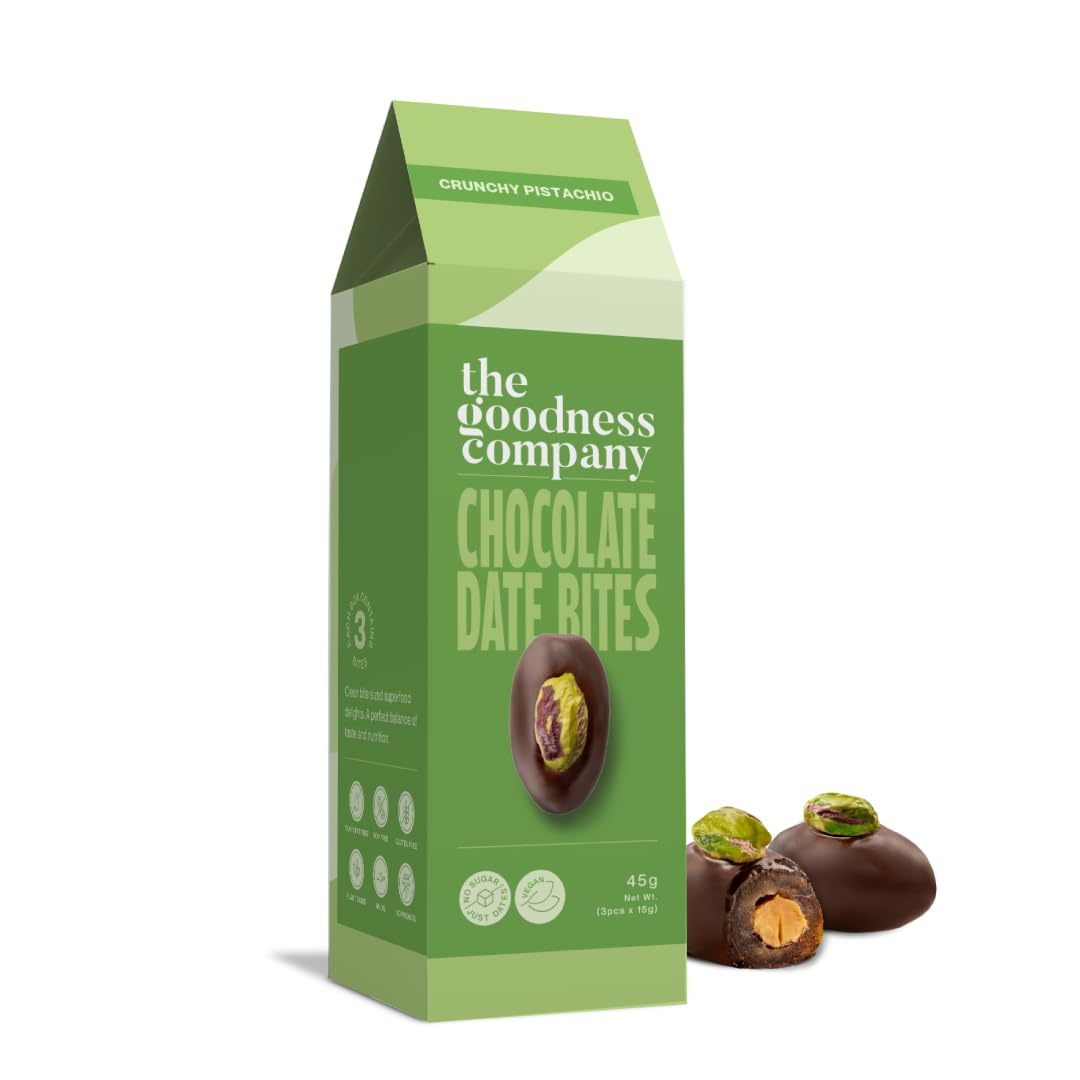 The Goodness Company Crunchy Pistachio Chocolate Date Bites (Vegan, No Added Sugar) 45g