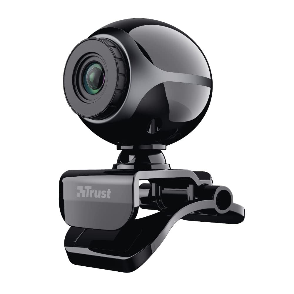 Trust Exis Webcam with Microphone and Smart Stand, Videocamera, USB Plug and Play, Web Camera for Video Calling, Skype, Teams, Zoom, PC, Computer, Laptop - Black