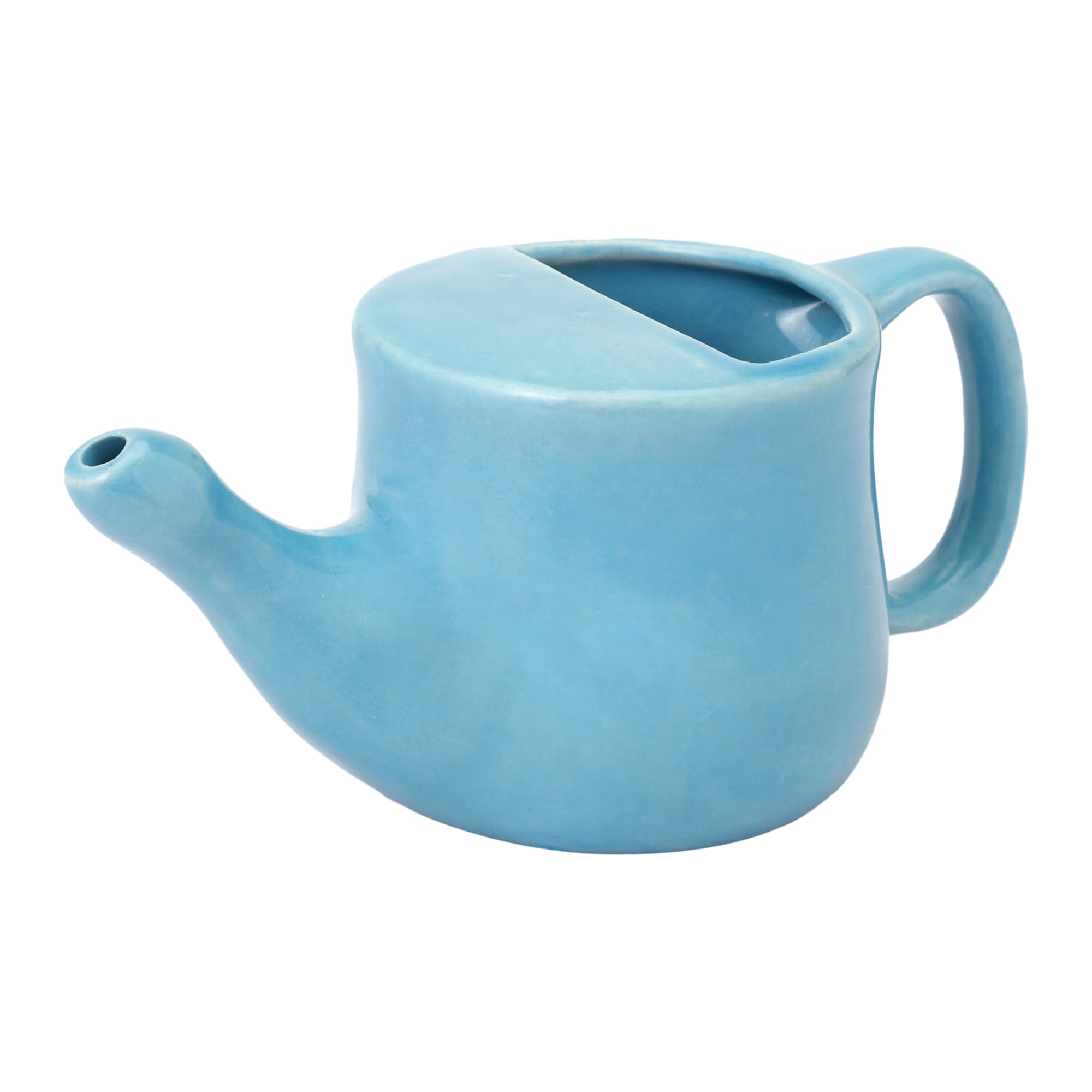 HealthGoodsInCeramic Neti Pot, Dishwasher Safe, Premium Handcrafted with 2 Silicone Nozzle and Salt for Sinus - 225 Ml. Capacity (Sky Blue)