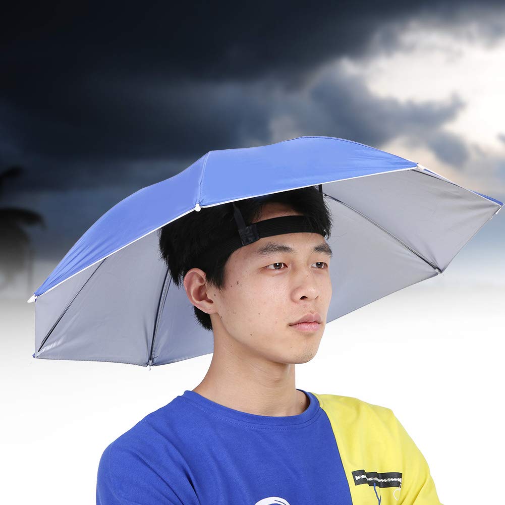 LJCMUmbrella Hat, 65cm Fishing Umbrella Hat Hands Free Foldable UV Protection Umbrella Cap Sunscreen Windproof Head Mounted Umbrella Top Folding Hat for Camping Beach Sunshade Outdoor (Royalblue)