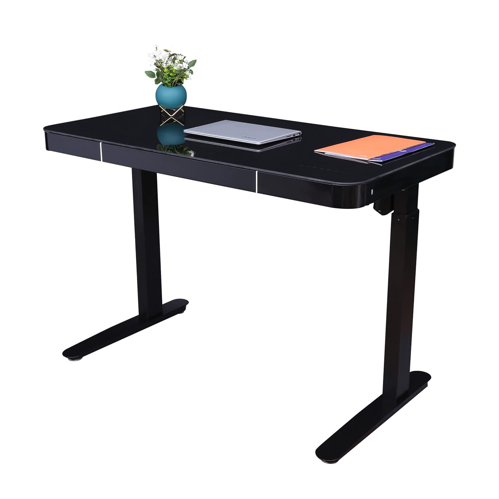 ApexDeskElectric Glass Standing Desk with Drawer 47 x 23 inches Height Adjustable Sit Stand Desk for Home and Office Modern - Black