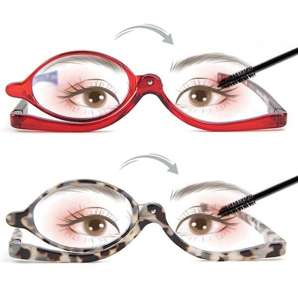 2 Pairs Makeup Reading Glasses for Women, Magnifying Flip Down Cosmetic Readers, Make Up Glasses with Spring Hinge