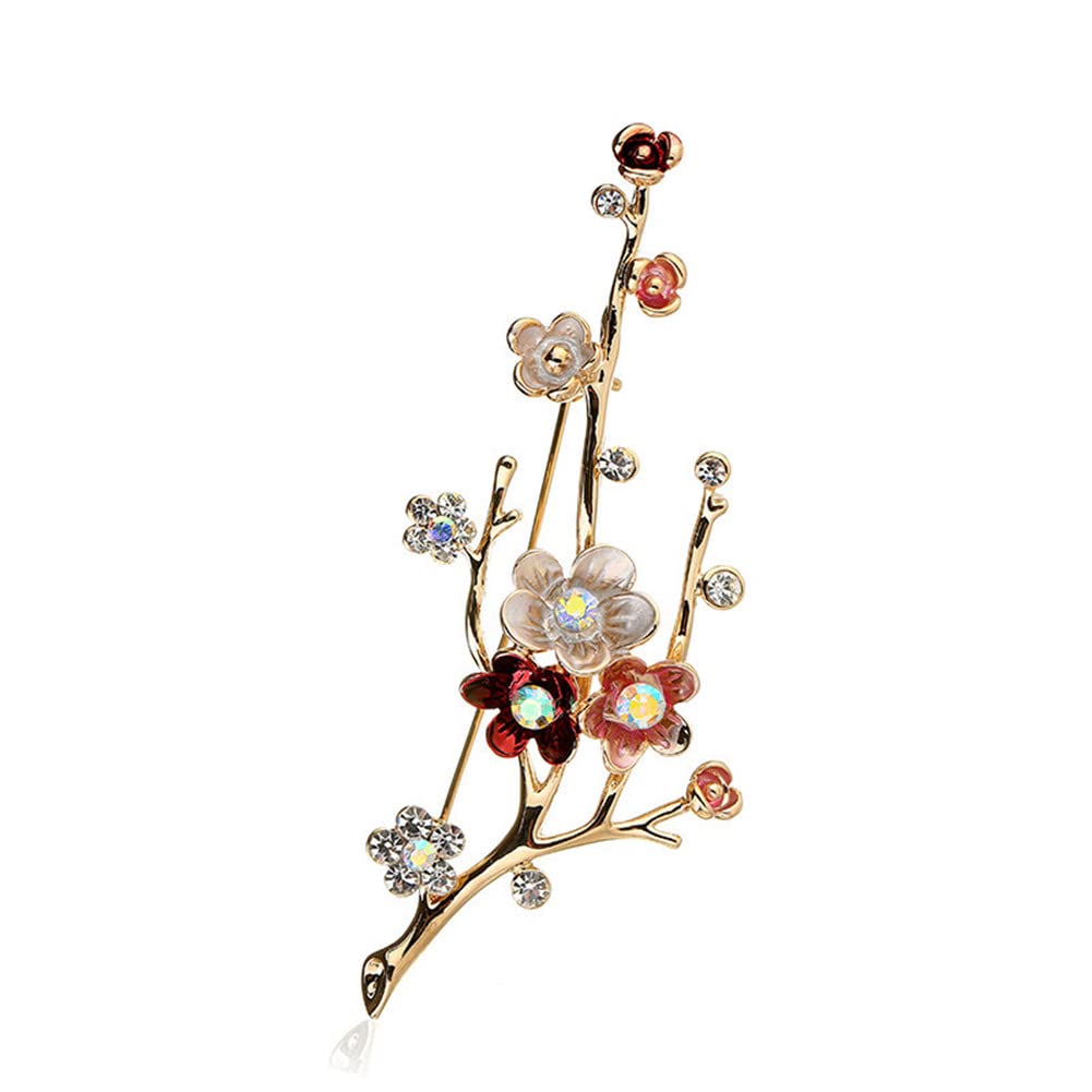 Plum Blossom Brooch Rhinestones Flower Brooch Collar Dress Scarf Decoration Lapel Pin for Women Girl Bridal Wedding Jewelry Gifts