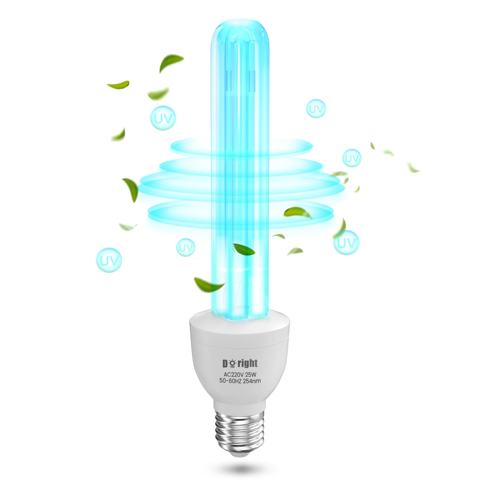 DoRight UV-C Light Bulb Germicidal UV Sanitizer Light Bulb 25 Watt 254nm Ozone Free E27 UVC Disinfection Light Bulb 220V 360° Beam Angle uv Light Bacteria Killer for School oomoffice