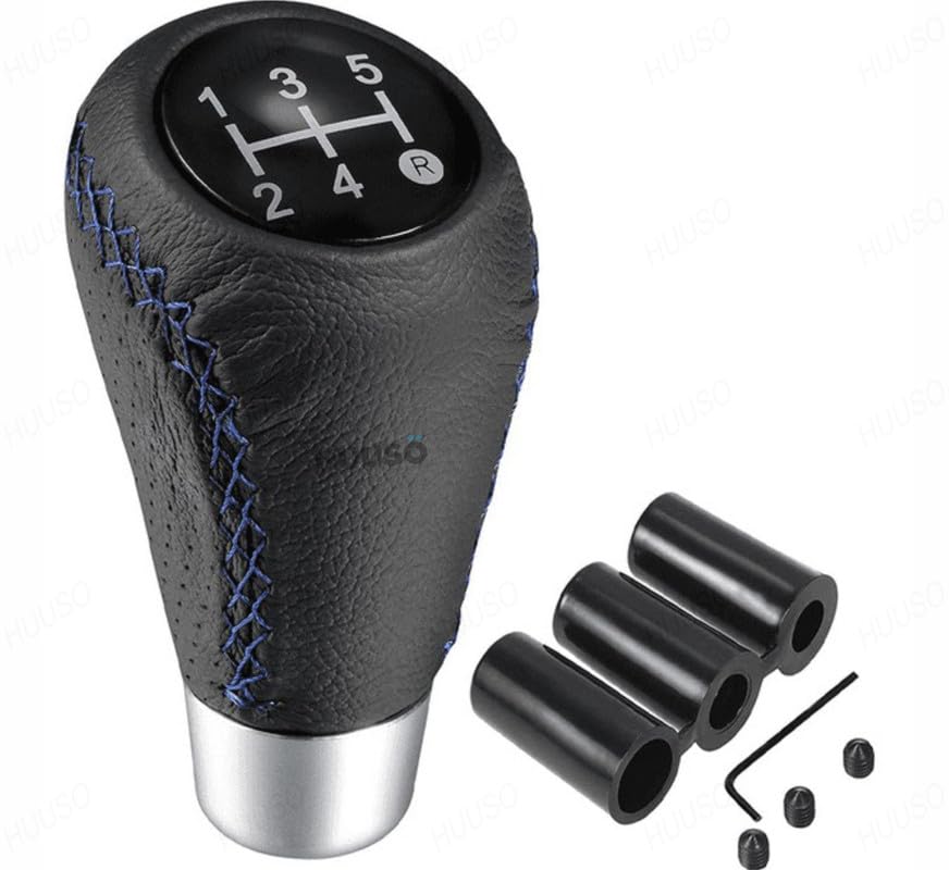 HUUSO Car Gear Shift Knob Blue Stitched Leather 5 Speed Manual Transmission Compatible with Volkswagen T ROC