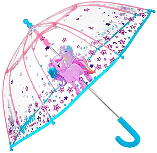 Ram StoresRam Stores Unicorn Kids Umbrella - Bubble Stick Umbrella for Girls - Windproof and Resistant Dome Brolly - Safety Opening - 3 to 6 Years - Transparent - Diameter 64 cm Cool