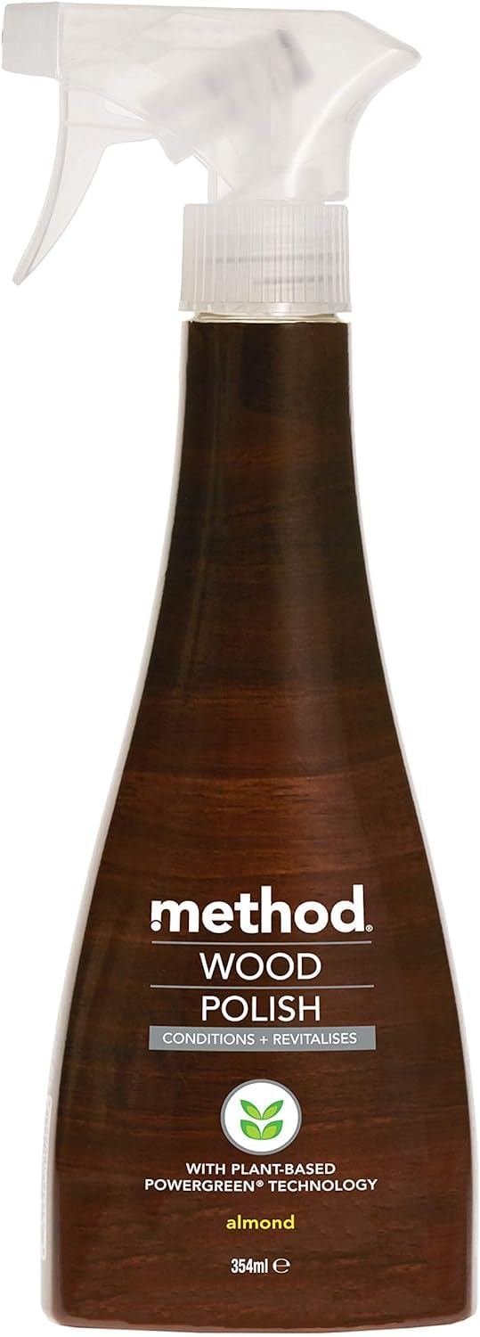 Method Wood Polish Spray, Wood Cleaner with Moisturising Oil, Gently Cleans and Shines, Almond Natural Scent, Pack of 1, 354ml