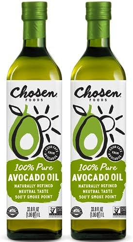 Chosen Foods 100% Pure Avocado Oil, Keto and Paleo Diet Friendly, Kosher Oil for Baking, High-Heat Cooking, Frying, Homemade Sauces, Dressings and Marinades (1lt 2-Pack)