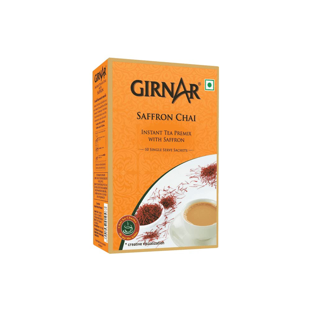 GIRNARKarak Zafran Chai 3in1 Instant Tea Premix with Saffron | 10 Sachets (140g) | Authentic Indian Spiced Tea | Quick & Flavorful Chai