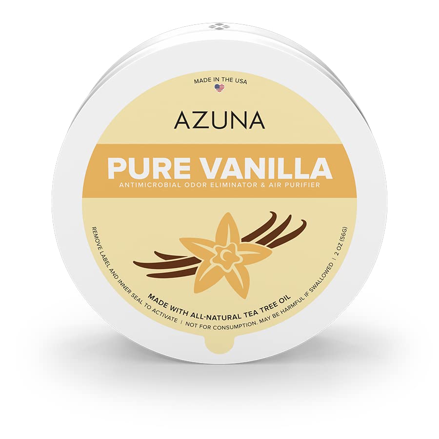 Azuna All-Natural Odor Remover Gel, Small Room | Air Purifier with Tea Tree Oil | Plant-Based & Long Lasting | For Pet Odors, Smoke & Strong Odors | Pure Vanilla, 2 oz.