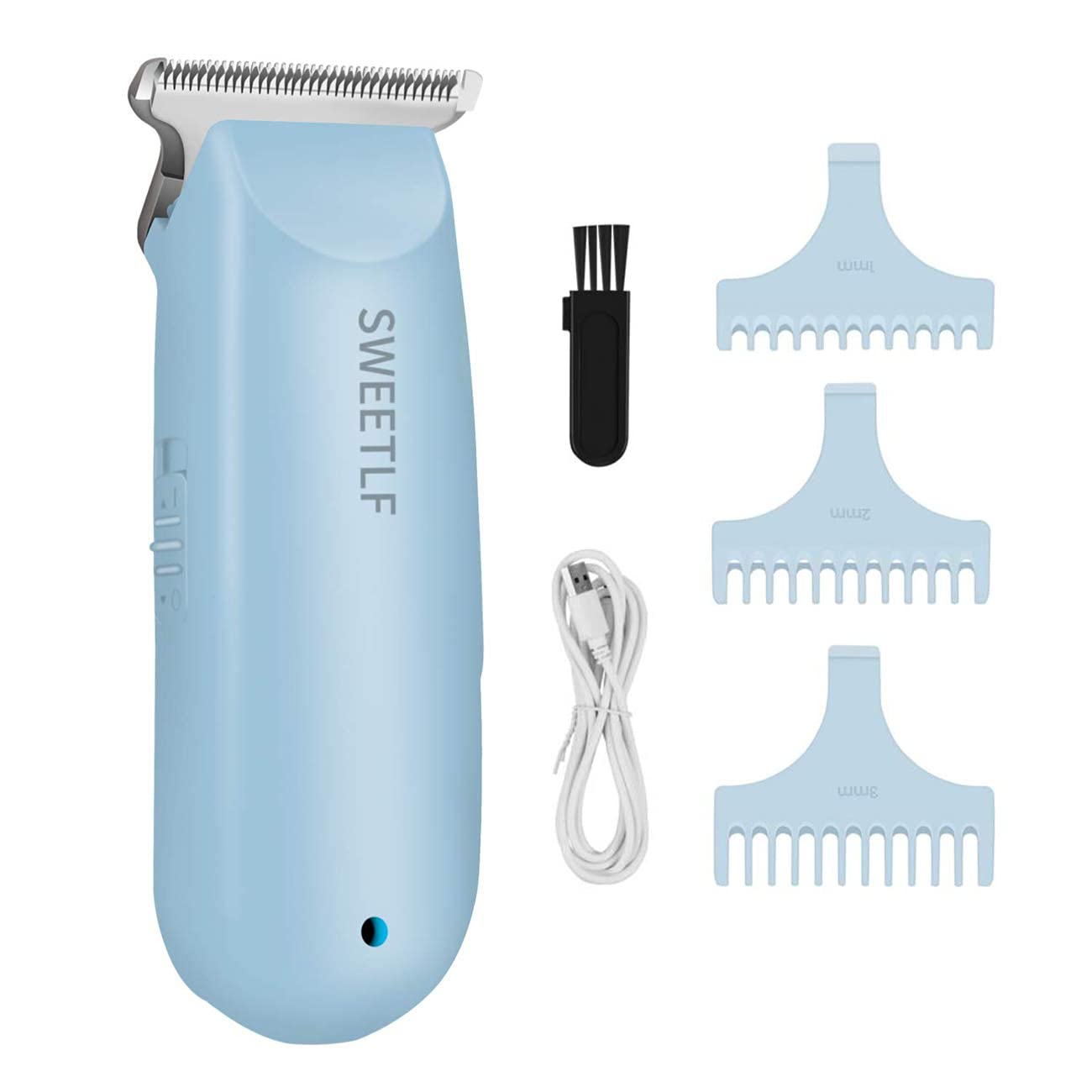 SWEETLF Hair Clippers, Silent Cordless Hair Trimmer, Mini Hair Cutting Kit with 3 Guide Combs, Portable & USB Rechargeable Haircut Clippers for Men Women Kids (Blue)