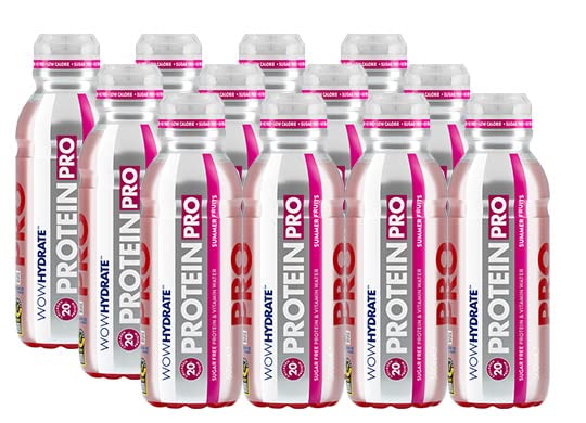 WOW HYDRATE Protein Water, Protein Pro, Natural Flavourings, Healthy Hydration, 20g Protein, Low Calorie, Sugar Free & Fat Free, Recover Like A Pro, 12 x 500ml (Mixed Fruit)