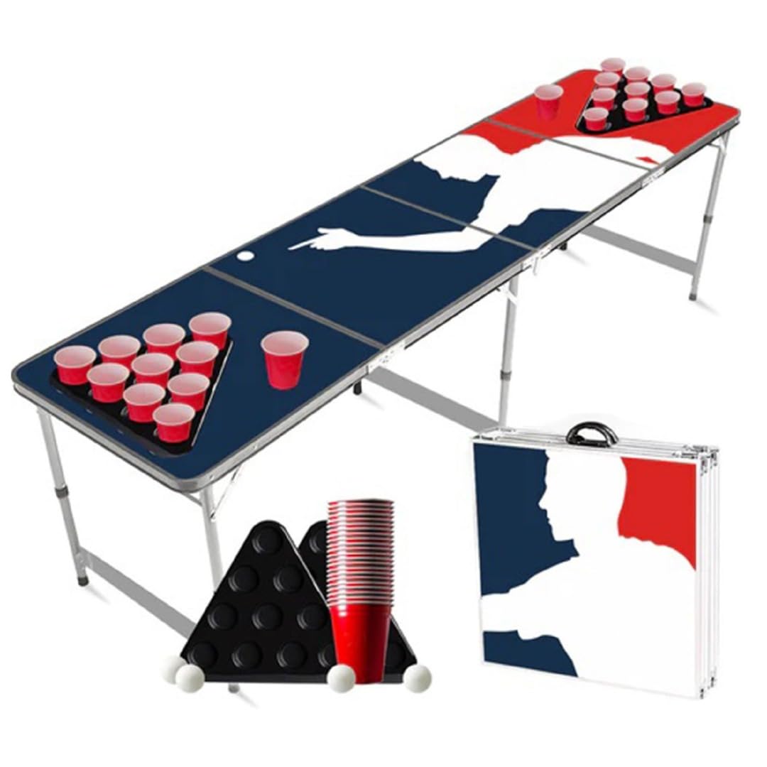 Wanna Party 8 Feet Long Foldable Beer Pong Table Red & Blue Design for Drinking Games,Fun Games for Bachelors Party,Bachelorette Party,Pool Parties,Weddings and Other Occassions