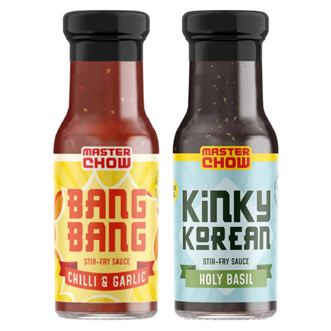 MasterChow Low Calories Cooking Sauce Kit With Bang Bang Chilli Garlic Stir-Fry Sauce & Holy Basil Kinky Korean Cooking Sauce|Made In Small Batches|Serves 4-5 Meals - 220 Gram