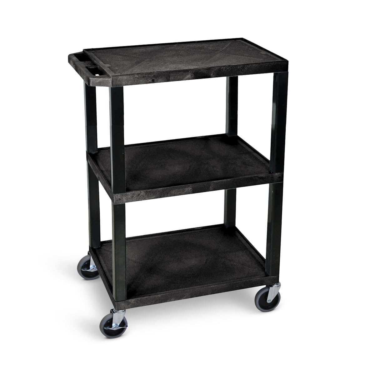 Stand Steady Tubstr Compact 3 Shelf Utility Cart | Made in USA | Easy-Load Flat Shelves Hold Up to 300 lbs | Space-Saving Storage Cart & Rolling Tool Cart for School, Office, Garage (24 x 18in/Black)